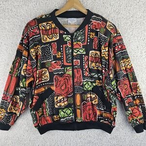 Vintage HMJ 80s 90s Bomber Jacket Streetware Baggy Abstract Sz XL Made USA